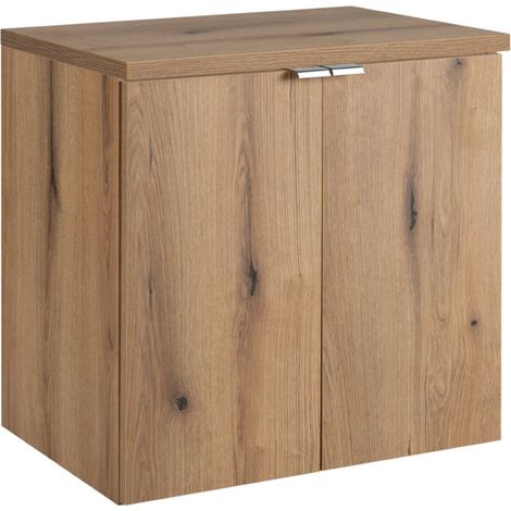 Meuble sous vasque suspendu 2 portes avec le plan NOVA OAK 60 CM en chêne (1/5)