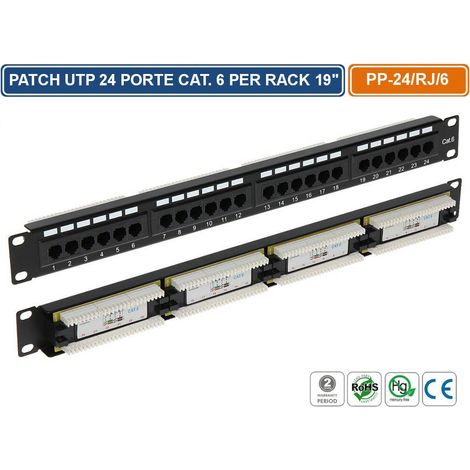 Pannello Patch Cat6 Utp 24 Porte Per Armadio Rack 19"
