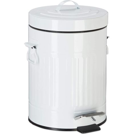 Helloshop26 – Poubelle à pédale vintage 5 litres – En métal blanc – Dimensions H32,5 x L22 x P25 cm – Protection parquet anti-dérapage