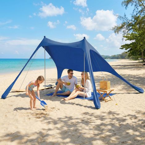 Tente plage UV50+ Bleu 2 4 personnes tapis pelle lycra alu 200x208x200 cm
