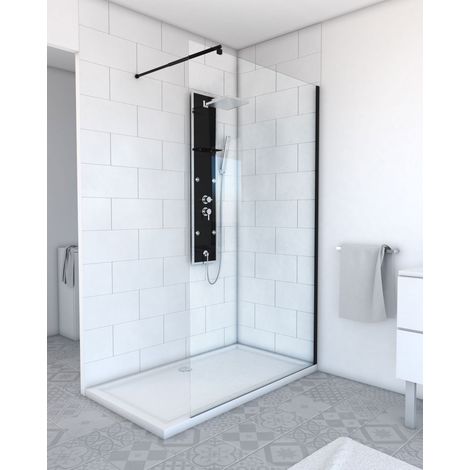 paroi de douche 120x200cm - verre trempé transparent 8mm - profilé noir - freedom 2 black
