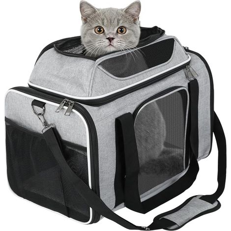 Sac Transport Chat,Pliable Sac de Transport pour Chat,Extension Supérieure,Portable sac Chat,Cadre Ultra Stable,utilisé pour Chien,Les Chats et Les Chiots de Moins de 8kg pour Les Voyages (Gris) (1/5)
