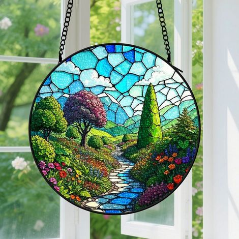 Suspension en vitrail - Attrape-soleil artistique en verre coloré, décoration maison unique, cadeau Fête des Mères, Anniversaire pour femme, homme 9cm (1/5)