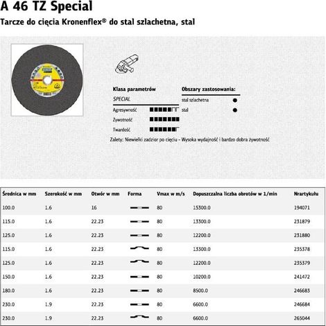 Trennscheibe A 46 TZ Special D180x1,6mm ger.INOX Bohr.22,23mm KLINGSPOR (1/2)