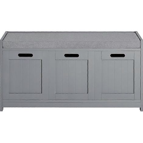 Banc de rangement à chaussures avec tiroir et 2 portes coussin amovible idéal pour l'entrée le salon ou la chambre. SoBuy FSR80-SG-90x35x45cm-Gris (1/5)