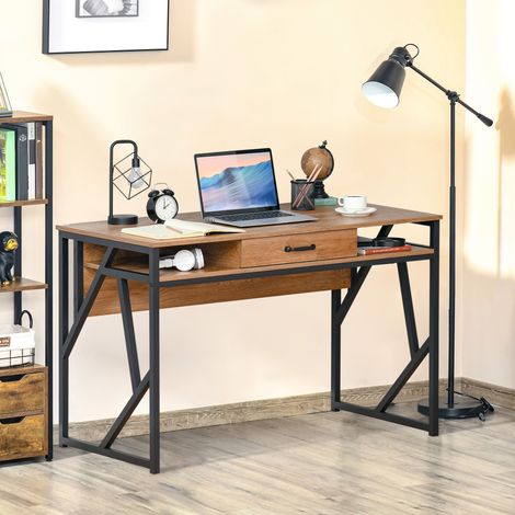 Modèle de moderne bureau en métal et MDF de style industriel - étagères et tiroirs pour la maison et le bureau - 120x60x76cm brun noir