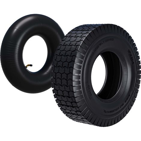 Wiltec Pneu 16x6.50-8 et Chambre à air – Valve coudée – 420 x 420 x 130 mm – 4 PR – capacité de charge 300 kg – pour Tondeuse à gazon Tracteur à pelouse Brouette Chariot Diable