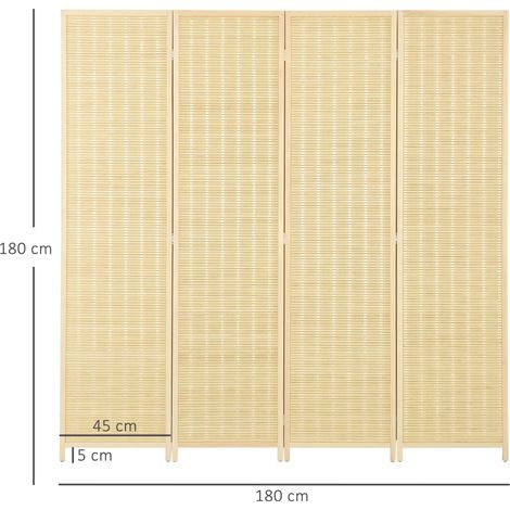 Paravent en bois séparateur de pièce closion de séparation pliable 4 panneaux 180 x 180 cm naturel (1/5)