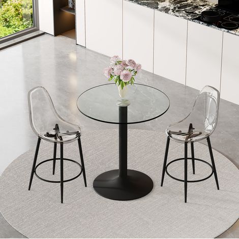 Conjunto bar 1 mesa de cristal de 89 cm y 2 taburetes transparentes negros (1/5)