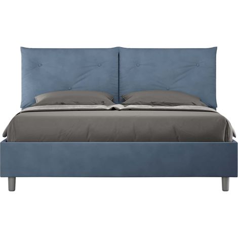 Letto Matrimoniale 160x190 cm con Rete e Contenitore Giroletto con Alzata Comoda Imbottito in Microfibra Appia Blu (1/5)