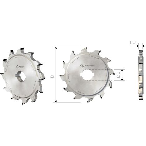 FRESE REGOLABILI PER CANALI - MOBILTECNICA  .6D160  LU4/7,5  Z8+8  ZTOT16  DB40  AX 10 +/-  DX / SX  H 4,5