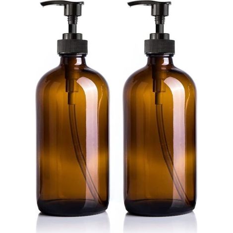 2 pièces distributeur de savon, bouteilles en verre ambré 500 ml avec pompe, réutilisables, pour savon mains ou vaisselle (1/5)