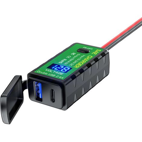 Voltmètre pour moto, 12V, 24V, QC3.0, USB, pour la surveillance électrique des motos.-AquaForge