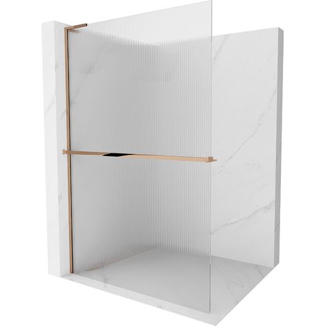 Mexen Kioto+ L pannello doccia con mensola Walk-in 70 x 200 cm, righe, oro rosa - 800-070-123-60-09 (1/5)