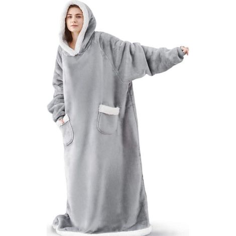 Decke mit Ärmeln und Kapuze, Kuscheldecke Hoodie Grau Wärme Decke Hoodie, Ganzkörperdecke Winter TV-Decke für Erwachsene Unisex - 150cm (1/5)