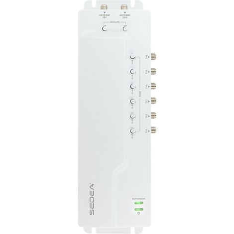 Amplificateur intérieur TNT 2 entrées 6 sorties - SEDEA 912006 - 22 dB réglable, TNT (UHF) - 470-694 MHz, DAB (FM/VHF) - 88-230 MHz (1/2)