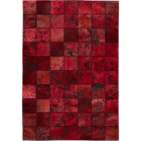 Tapis Patchwork en Cuir Fait Main "Voila" Rouge 200 x 290 cm (1/3)