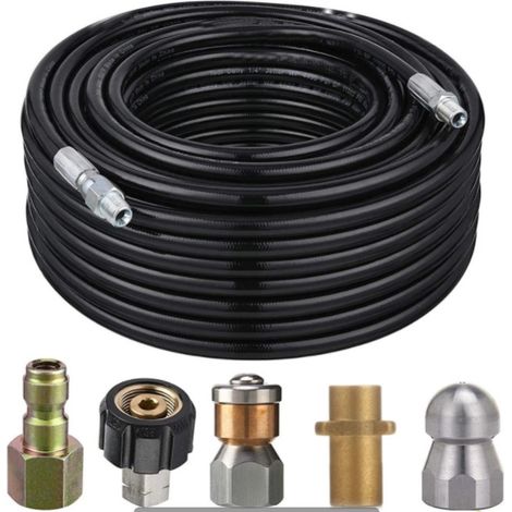 Kit de nettoyage de canalisations haute pression 1/4 pouce 30 mètres avec tuyau haute pression et buse rotative (1/5)