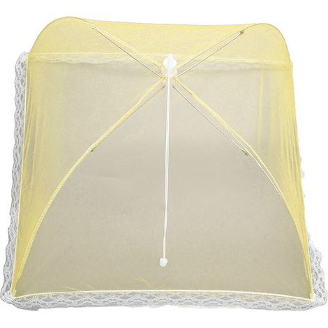 5pcs Couvre-plats en filet rétractables, lavables et réutilisables, tente de protection pour assiettes, camping pique-nique jaune (1/5)