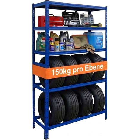 Relaxdays Reifenregal für 8 Reifen, HxBxT 210 x 110 x 40 cm, 750 kg, Stahl, Stecksystem, Reifenlager Werkstatt, blau