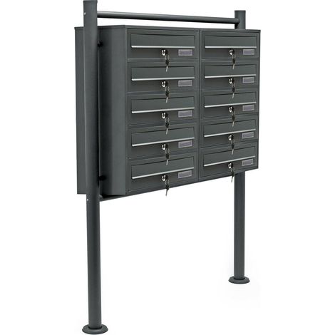 Bloque de 10 buzones 2x5 compartimentos superpuestos base soporte acero galvanizado antracita 160000023