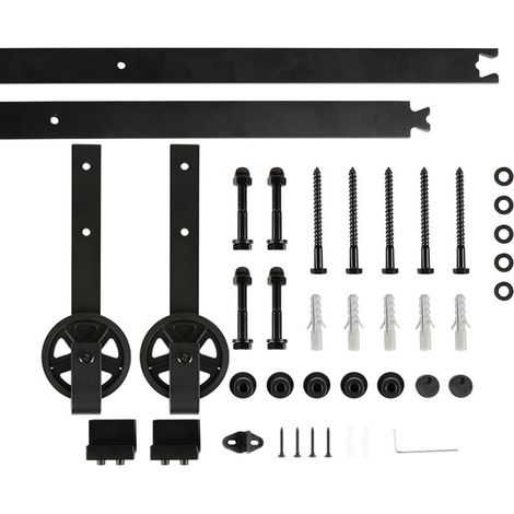 200cm Ensemble Industriel pour Porte Suspendue Sliding Barn Door en Bois,grandes roues,120 kg,noir (1/5)