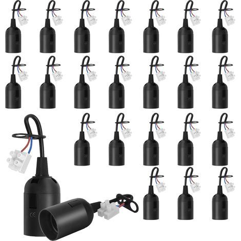24 pièces Douilles E27 avec câble, Douilles de chantier rénovation, Supports d’ampoule E27 remplacement avec câble pour ampoules LED, halogènes et incandescentes, Noir