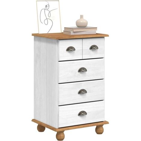 Commode 5 Tiroirs ASKIM Blanc 48,5 X 40 X 79 Cm, Bois De Pin Massif (1/4)