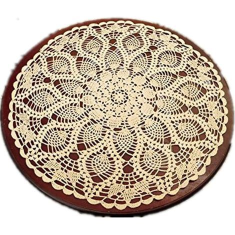 Handgefertigtes rundes Platzset aus baumwollartiger Oberfläche, beige, 60 cm (1/5)