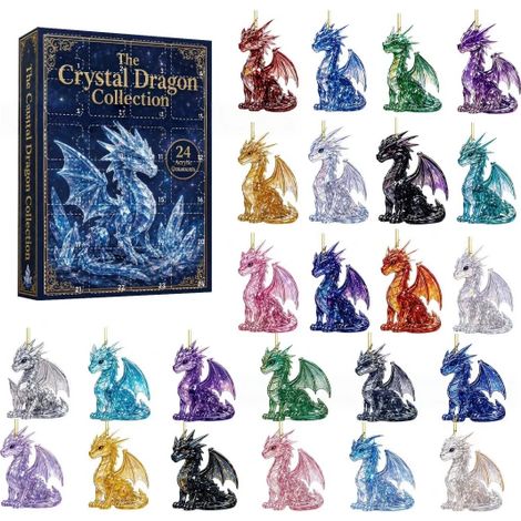 Weihnachts-Adventskalender mit Kristalldrachen (Überraschungsbox) – Doppelseitiger Acryl-Aufhänger für den Weihnachtsbaum (1/5)