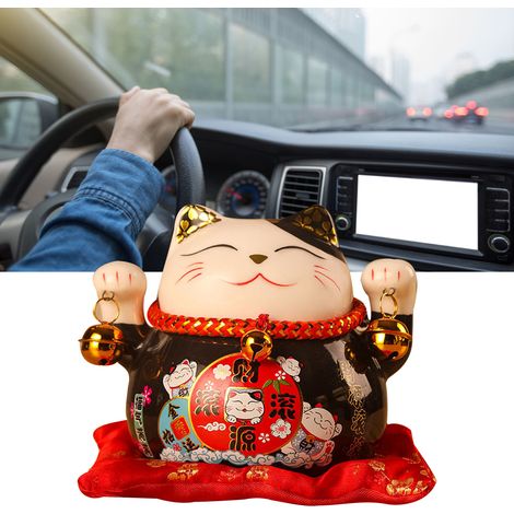 Tirelire Chat Porte-Bonheur 11,5 cm, adorable et raffinée, en céramique noire, symbole de chance et de prospérité. Décoration de bureau. (1/5)