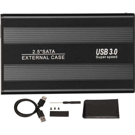 Boîtier disque dur externe USB 3.0 2,5 pouces 5Gbps ultra-fin et léger adaptateur HDD pour ordinateur portable Windows 7/10 Noir (1/5)
