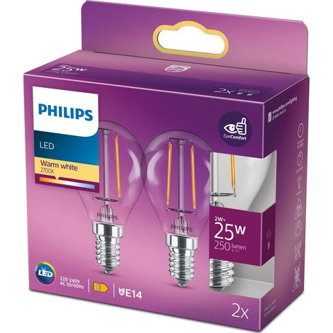 2er pack led e14 globe 2w 25w klar 250lm