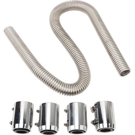 48-inch Flexible Radiator Cooling Water Hose Kit, Universal Heat Resistant Stainless Steel Dissipation Set with 4 Silver Caps. (1/5)