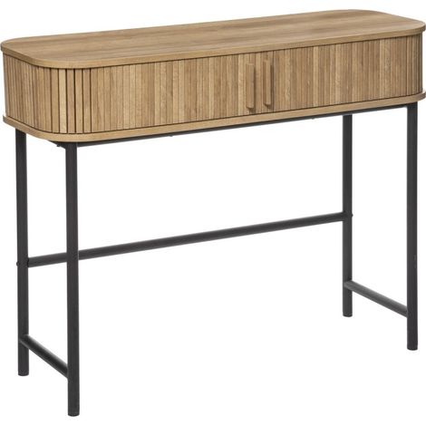 Console, table de console en bois MDF naturel et acier coloris noir - Longueur 100  x Profondeur 35 x Hauteur 80,5  cm (1/4)