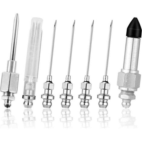 Kit Accessoires Graisseur 7 Pièces avec 5 Buses Distributeur Aiguille et Embout Caoutchouc (1/4)