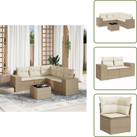 Salon de jardin avec coussins 6 pcs beige résine tressée - Ensemble Salon De Jardin - Meuble De Jardin - Jardin Design - Mobilier Exterieur - Chaise Lounge (1/5)