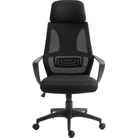 Ergonomischer schwarzer Netz-Bürostuhl mit Kopfstütze, höhenverstellbar, 64 x 55 x 116–126 cm