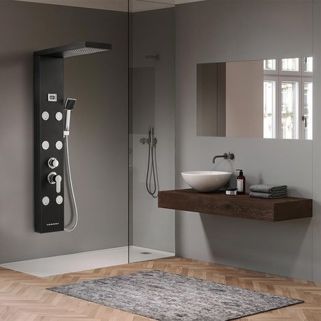Auralum Pannello idromassaggio Doccia in acciaio inox Nero con soffione doccia e doccia per bagno (Pannello per doccia) (1/5)
