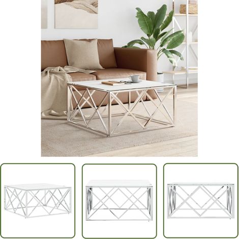 The Living Store Couchtisch Silbern 80x80x40 cm Edelstahl und Glas - Esszimmertisch - Couchtisch - Wohnzimmertisch - Sideboard - Dekorationselement (1/5)