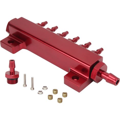 Kit collecteur d'admission à 6 ports avec bloc de dépression, connecteurs NPT 1/8" et 1/2", entrée/sortie NPT, universel pour voitures, camions et turbos, rouge. (1/5)