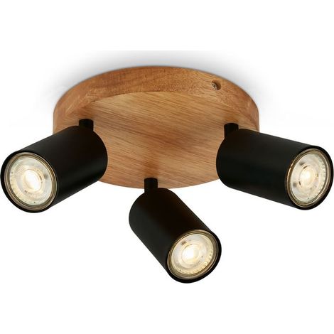 Deckenlampe Vintage schwenkbar, Holzbasis, GU10 Fassung, Deckenstrahler, Wohnzimmerlampe, Schlafzimmer, Küchenlampe, Deckenleuchte, 19x8,5 cm, Schwarz