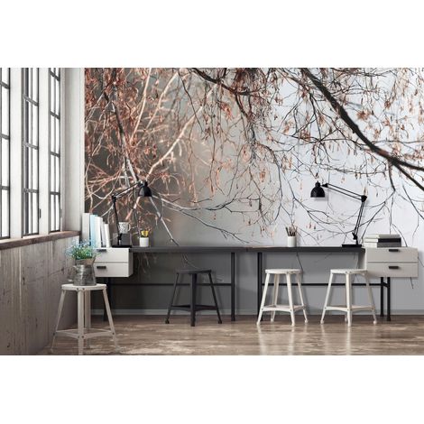 Fototapete Zweige Beton Grau Natur, für Wohnzimmer und Schlafzimmer, 150 x 105 cm – Komplettset inkl. Kleister & Anleitung (1/5)