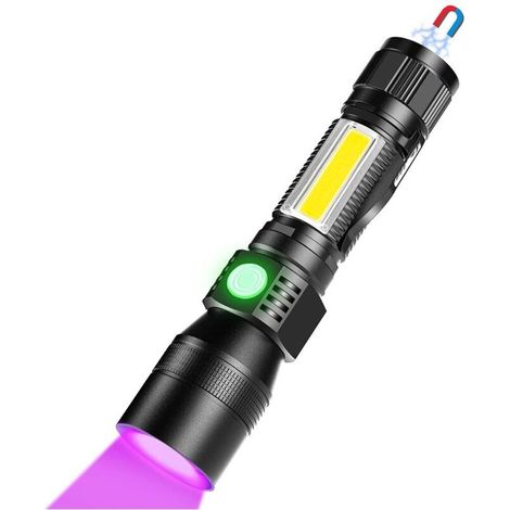 Lampe de poche USB 3 en 1 pour attraper les rayons UV (lumière blanche et UV), lampe torche LED étanche super lumineuse avec 7 modes pour animaux domestiques, camping, pêche de nuit