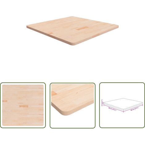 The Living Store Dessus de table carré 80x80x2,5 cm Bois chêne massif non traité - Dessus De Table - Table En Bois - Chêne Massif - Plateau De Table - Design Rustique (1/4)