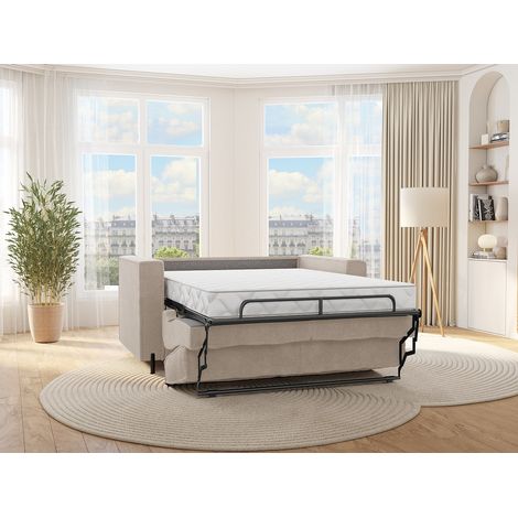 Divano letto 3 posti a ribalta Posto letto 140 cm Materasso 20 cm in Tessuto testurizzato Beige - ELORYA (1/4)