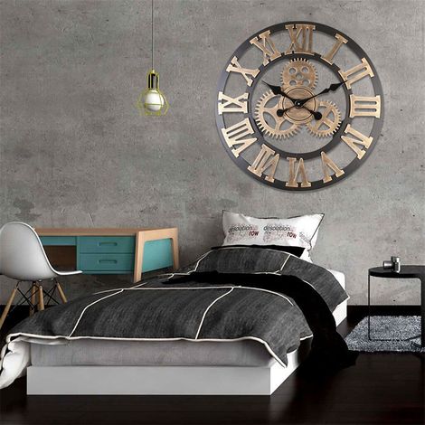 Eosnow 3D Rustique Handledmated Clock Gear Gear en bois Décor vintage pour le salon / bureau / bar 58 cm or (1/5)