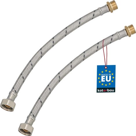 KOTARBAU® Lot de 2 Flexible Robinet 1/2" x 3/8" - Flexible Eau - Tuyau Robinet 30 cm - Mâle x Femelle - Rallonge Robinet Cuisine Flexible - Acier Inoxydable - Tuyau Flexible Plomberie (1/4)