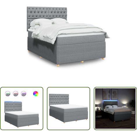 vidaXL LED-Beleuchtung - Boxspringbett mit Matratze Hellgrau 140x200 cm Stoff (1/5)
