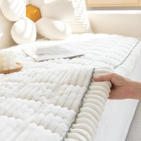 Fodera per cuscino da divano spessa e morbida in peluche, colore crema antiscivolo, adatta a divani a 2, 3 o 4 posti, fodera universale per divano, tappeto per camera da letto, cuscini per sedie - 90× (1/5)